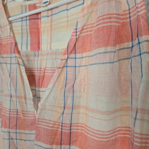 Old Navy Peach Plaid Button Down V-Neck Tank Top XXL - Picture 2 of 5